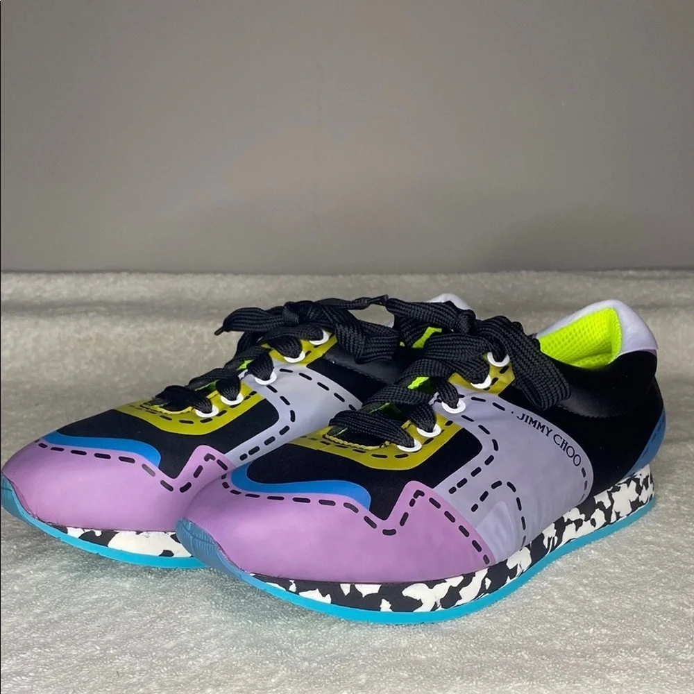 Jimmy Choo Multicolor Graphic Print Nylon Sneakers (EUR 41.5 / US 8.5)